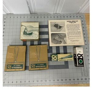 Vintage Speedball Block Printing Kit Multi Brayer Baren Cutter Inking Plate Art